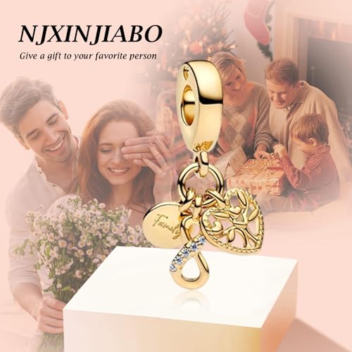 Image of S925 Sterling Silver Gold Plated Romantic Charms, Gifts for Mom Girlfriend Family on Valentine's Day Birthday Christmas Anniversary, Bracelet Necklace Bead Charm