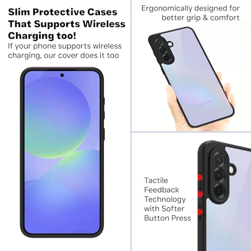 Image of RIGGEAR Shockproof Sleek Hybrid Armor Back Cover Case for Samsung Galaxy A36 5G (Clear PC + Black TPU Bumper)