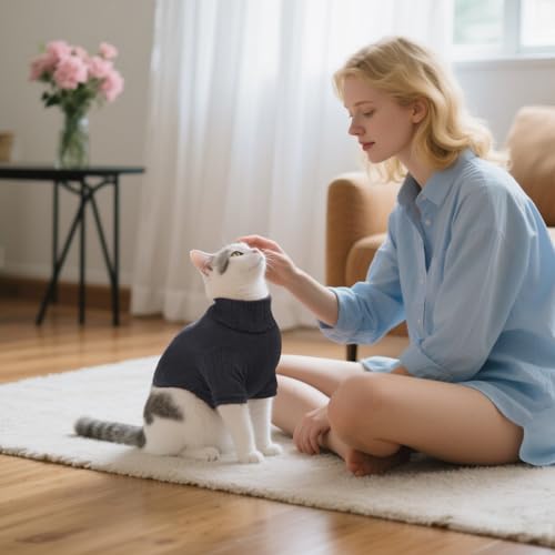 Vêtement d'hiver à col roulé chaud et extensible pour chat Sphynx - 6