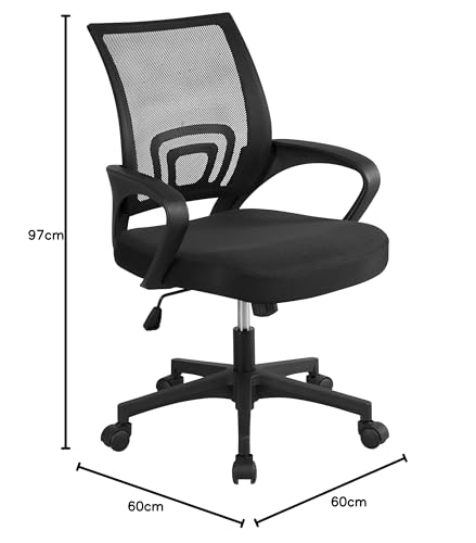 Yaheetech Silla de Escritorio Oficina Malla Silla Ergonomica con Soporte Lumbar Altura Ajustable Respaldo Transpirable Silla Giratoria Función Inclinación para Oficina Capacidad Max136 KG Negra - imagen 3