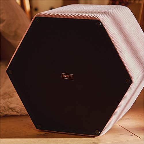 Beautify Storage Stool Ottoman Pouffe Vintage Footstool in Pink Corduroy Fabric Hexagonal Cord Upholstered Decorative Seat For Dressing Room, Living Room, Bedroom - Image 7