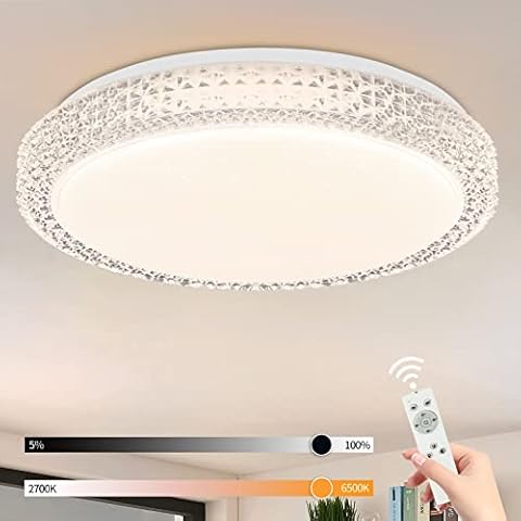 ZMH LED Deckenleuchte Dimmbar Deckenlampe mit Fernbedienung - 18W Schlafzimmerlampe mit Fernbedienung Ø30cm Kristall Modern Sternenhimmel Rund Deckenbeleuchtung Cover