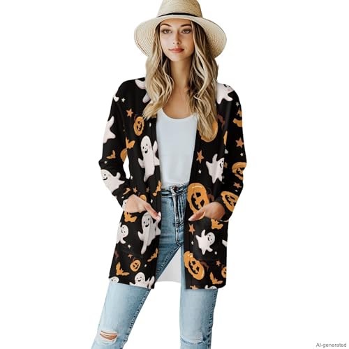 Image of Forchrinse Red Ladybug Cardigan for Women Causal Long Sleeve Open Front Cardigans Sweater Fashion 2024 Fall Coat with Pockets