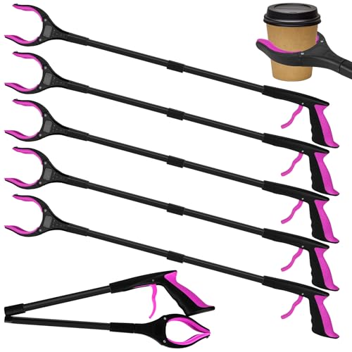 6 Pack 32 Inch Commercial Trash Grabber for Elderly Assist, Heavy Duty Lightweight Reacher with Ergonomic Handle &amp; Non-Slip Grip, Multi-Use Outdoor Home Garden Cleanup Mobility Aid Tool