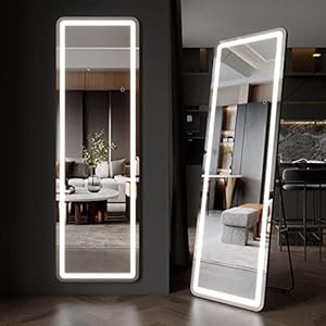 EDTEMI Mirror Full Length, Body Mirror with Lights, Wall Mounted Hanging Mirror with Lights, Bedroom Floor Mirror with Lights & 3 Color Modes (63″x20″, Black)