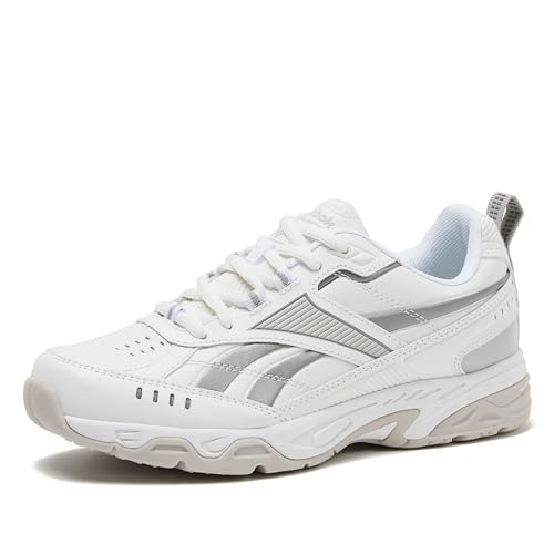 Reebok Rapid Strike Walking Shoes for Women, Comfortable Athletic Cross Training or Workout Gym Womens Sneakers, White/Metallic Silver/Grey, 8.5 Wide
