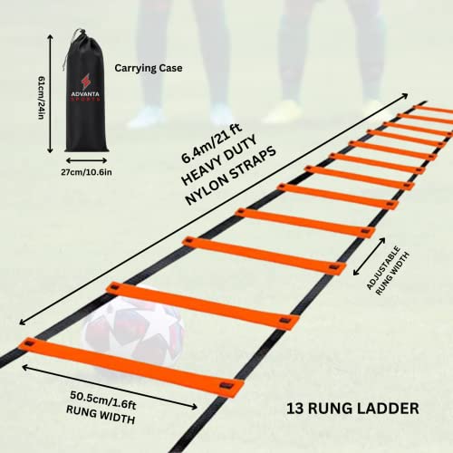 Advanta Sports Deluxe Edition Agility Ladder Training Set -13 Rung 21Ft Orange Agility Ladder, Carrying Bag - Improves Speed And Strength, Comes W/4 Steel Stakes, Workout Charts #TOP3