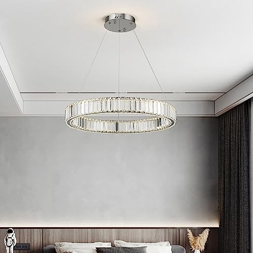 Luminaire de luxe rond avec suspension en cristal et éclairage LED moderne