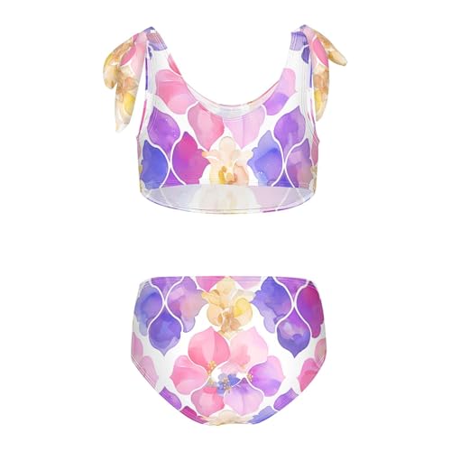 KLL Elegant Decorative Lilac Flower Tillable Girls 2 Piece Bikini Sets Beach Swimsuits Swimming Suits Adjustable Shoulder2
