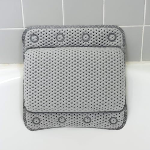 Taylor & Brown Bathtub Pillow, Luxury Relaxing White Soft Non Slip Cushioned Bath Pillow Waterproof Home Spa Headrest Cushion with 8 Slip Resistant Suction Cups (Grey)