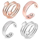 BAHME 4 Pcs Bague Connectée Femme,Bague Anti Stress,Anneau Magnétique Thérapeutique Pour Drainage Lymphatique, Anneau Magnétique En Cuivre, Ouverture Réglable