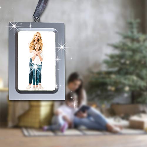Vertical Picture Frame Ornaments – Ornament Frames Set Of 4 – Metallic Silver Design – Miniature Photo Frames For Christmas Tree – Set Of 4 Photo Frames - Holds A 2X3-Inch Picture #TOP4