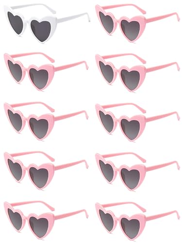 10 Pairs Heart Shaped Sunglasses for Women Fun Heart Glasses Pack for Bride Bachelorette Party Favors Gifts