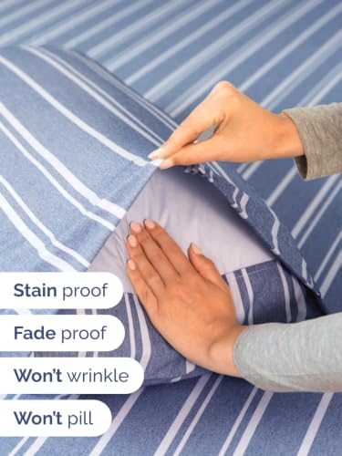 Image of Extra Deep Pocket Full Size Sheet Set - Breathable & Cooling - Blue Stripes