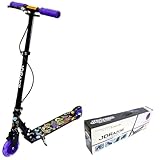 JD RAZOR MS-205R-B キックボード キックスターター ハンドブレーキ付 光る LEDホイール 高さ調整可能 大人用 子供用 プレゼント 持ち運び便利 折り畳み式 耐荷重90㎏ (ネオン×パープル)