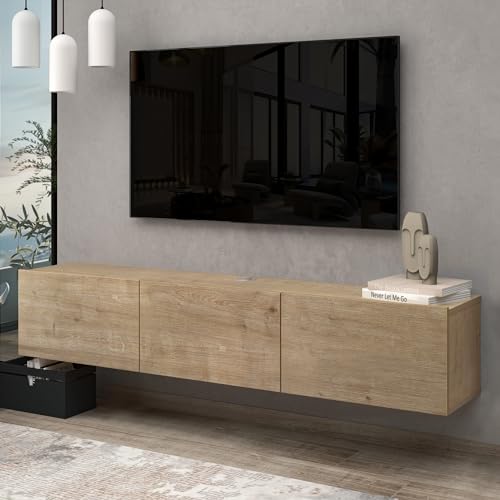 Atelier Mobili TV Stands for Living Room, TV Stand up to 75 inch TV, Floating TV Stand Wall Mounted, Floating Entertainment Center, Floating Shelf for Under TV, Oak Entertainment Center