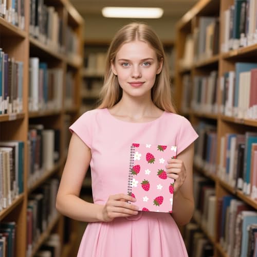 Image of Pink Strawberry Spiral Notebook - Strawberry Journal for Women Cute Notepad Preppy Note Book Office Stationary Supplies School Study Stuff for Students 5.5x8.3 Inches