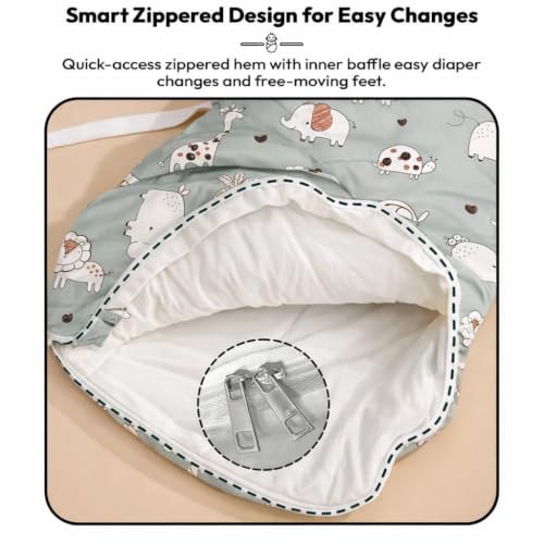 Image of VOIDROP Baby Swaddle Wrap for Newborn 0 to 9 Months, Baby Sleeping Bag with Hood, Muslin Swaddle for All Season, Animal Print | Green Color