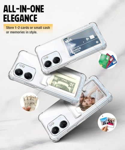 Image of WOW IMAGINE Transparent Back Cover Case for Redmi 13C 4G | Poco C65 | Flexible Built-in Slim Card Pockets Wallet | 360 Camera Protection TPU | Soft Silicone Mobile Cover - Transparent