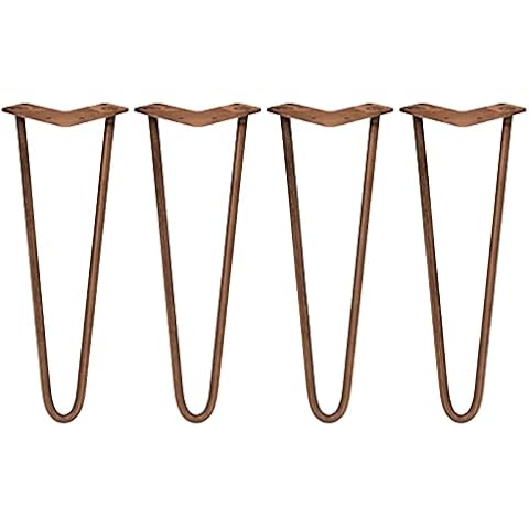 4Pcs Hairpin Table Legs Industrial Heavy-Duty DIY Furniture Desk Metal Steel Sturdy with Free Protector Feet and Screw Pack Antique Copper 2 Prong Rods 14 Inch Height 10mm Thickness Cover