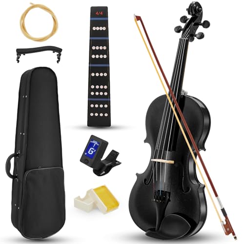 Violín, Violín Práctica 4/4, Violín Acústico Semiprofesional con Estuche Rígido, Reposapiés,...