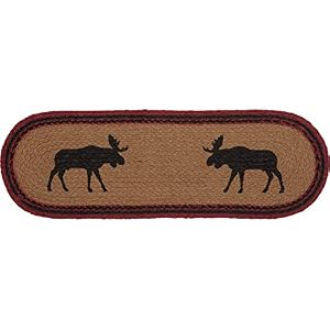 VHC Brands Cumberland Moose Rustic Decor Natural Jute Table Runner for Kitchen Dining Room , Tan Red Black Woodland VHC Brands Cumberland Moose Rustic Decor Natural Jute Table Runner for Kitchen Dining Room Tan Red Black Woodland