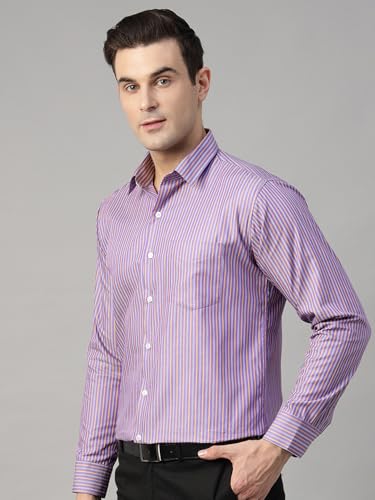Image of Hancock Men Striped Hemp Blend Formal Shirt(9722Blue)