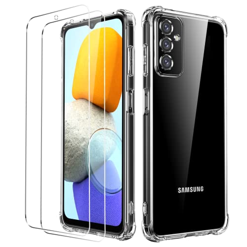 Oududianzi - Funda para Samsung Galaxy M23 5G/M13 4G, con 2 Pack Protector de Pantalla de Vidrio Templado, Funda de Silicona Transparente Suave con Parachoques de Aire a Prueba de Golpes Cover