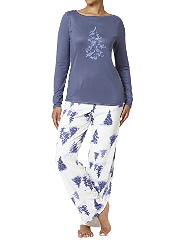 Hue Women's Brushed Loose Knit Long Sleeve Tee And Pant 2 Piece Pajama Set, Blue Indigo-Icy Mountain, Small #TOP7