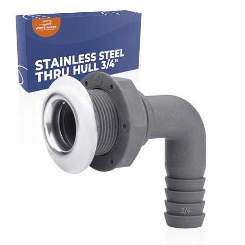 White Water - 6651N-90 Marine 316 Stainless Steel Trim with Nylon Body Thru-Hull | 90 Degree Angle | Fits 3/4" Tube, for Boat, Yacht, Plumbing | Resistant to Corrosion