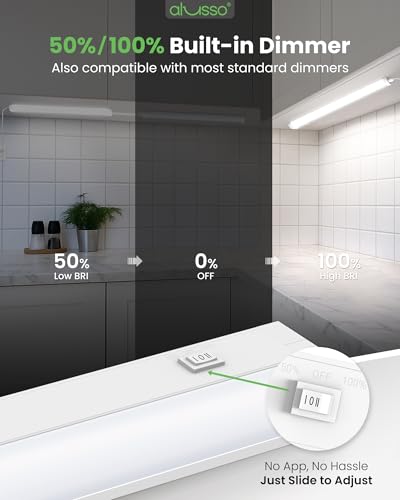 Image of ALUSSO 18 Inch LED Under Cabinet Lighting Plug in 120V, 5CCT Color Selectable 2700K-5000K Dimmable 10W 800LM High Brightness, CRI 90+ Strip Linkable Under Counter Lights for Kitchen Sink, 1 Pack