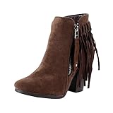 Breckelle's Gail-26 Women's Belted Chunky Stacked Heel Ankle Booties (7, Brown)