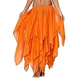 Phoenix Costume Women - 10 Panel Handkerchief Skirt with Gold Sequins Fire Flame Belly Dance & Halloween Costume Adult Dance Skirt Orange