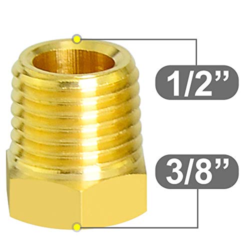 Gasher 15PCS Brass Pipe Fitting, Hex Bushing, Reducer Adapter, Reducing Hex Nipple 1/2 Inch NPT x 3/8 Inch NPT