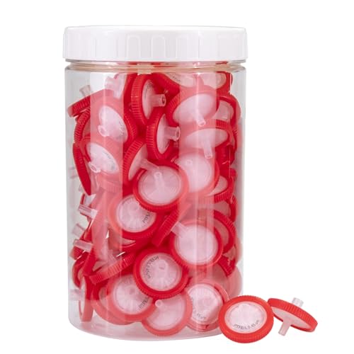 Syringe Filters PTFE Hydrophilic Filtration 0.45um Micron Pore Size 25mm Membrane Diameter Lab PTFE Membrane Disc Non-Sterile by Labfil, Pack of 100