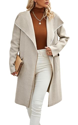 Image of ECOWISH Women Open Front Cardigan Fall Jacket Knit Coat Oversize Long Sleeve Lapel Open Front Coatigan
