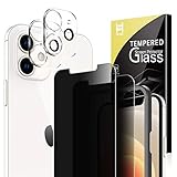 4 Pack HATOSHI 2 Pack Privacy Screen Protector + 2 Pack Camera Lens Protector Compatible with iPhone 12 5G 6.1 inches Tempered Glass - NOT for iPhone 12 Pro, Alignment Frame Easy Installation, Black