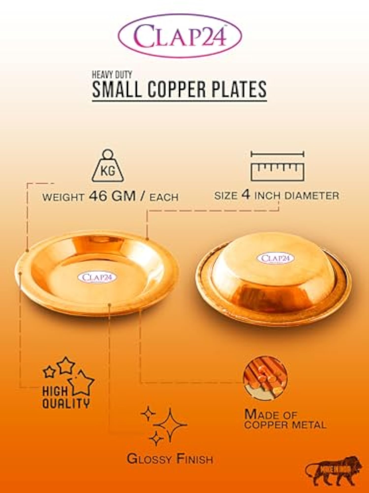 Small Copper Pooja Plate, 4 Inch, Katori for Pooja