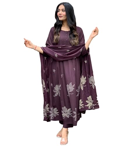 Image of GoSriKi Women's Rayon Blend Anarkali Printed Kurta with Pant & Dupatta | Ethnic Kurta Pant Dupatta Set for Women | Traditional Indian Wear Outfit