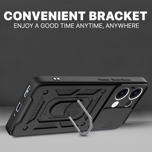 Image of Pikkme Back Cover for Oppo Reno 13 5G | Sliding Camera Shield with Ring Stand | D10 Full Camera Protection Bumper Case (Black)