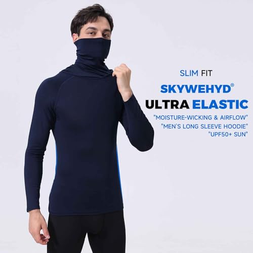Men's Athletic Hoodie Long Sleeve Fishing Shirts, UPF 50+ UV Sun Protection, Fitted High Stretch, Built-in Face Mask4