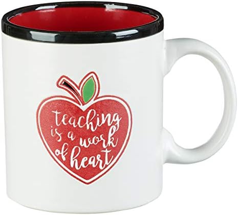 Teaching is a Work of Heart Coffee Mug, w/Red Heart Apple, Teache...