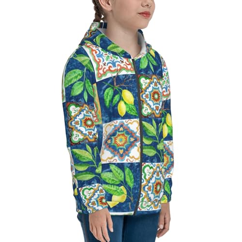 Lemon and Leaves Kids Pullover Hoodies Boys Zip Up Sweatshirts Girls Athletic Clothes with Pocket4