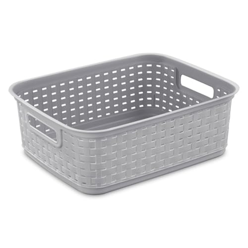 Image of Sterilite Short Plastic Weave Storage Basket, Bin Organization for Countertops, Tabletops and Shelves for Crafts, Jewelry, Gray, 12-Pack