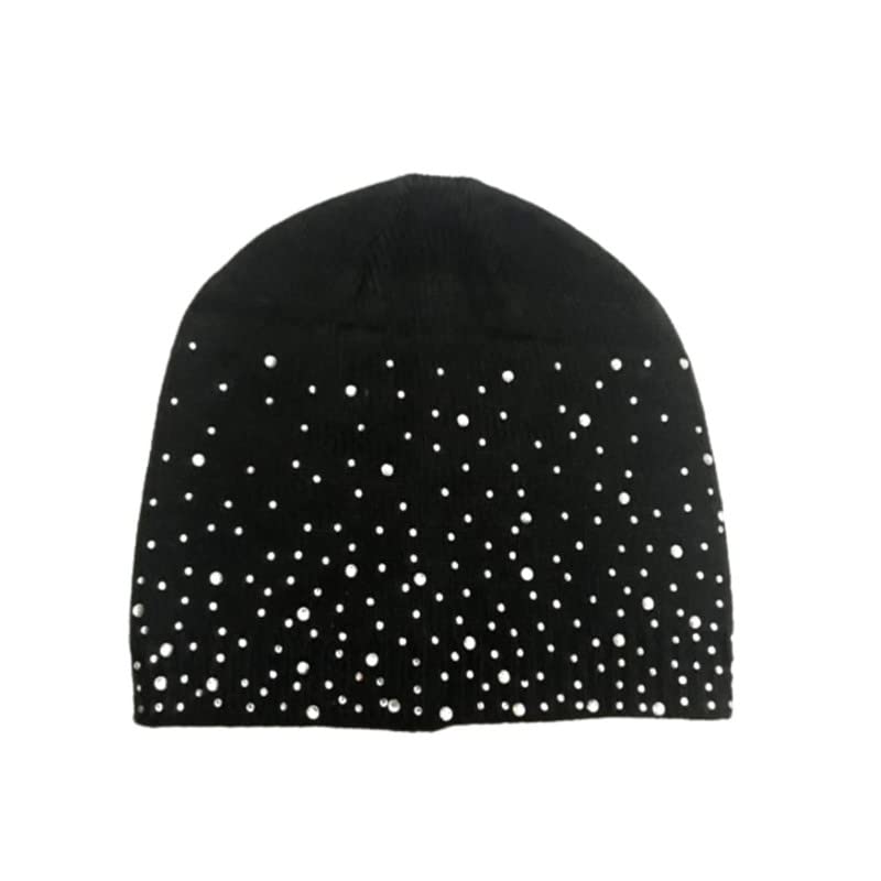 Acrylic Black Woolen Cap with White Stone for Women/Girls-image-14