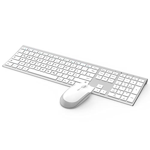 MagoFeliz Kabelloses Tastatur- und Maus-Set für Windows, 2,4 G kabellos, wiederaufladbar, ultraschlanke Tastatur mit kabelloser Maus, Design in voller Größe, deutsches QWERTZ-Layout, Set für PC/Laptop