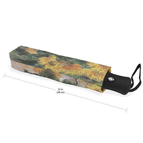 Auto Open Close Umbrella, Monet's Stilleben Mit Sonnenblumen Chrysanthemum Folding Travel Umbrellas For Rain And Sun #TOP4