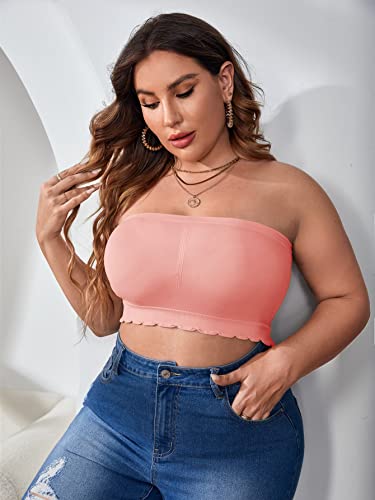 Soly Hux Women's Plus Size Scalloped Trim Strapless Bandeau Tube Bralette Bra Pure Coral Pink 2Xl #TOP2
