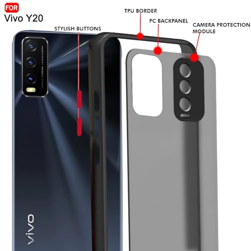 Image of TheGiftKart Translucent Hybrid Back Case Cover for Vivo Y20 / Y20a / Y20g / Y20i / Y20t / Y12g / Y12s | Smoked Matte Back | 360 Degree Protection | Protective Hard Back Cover (PC & TPU, Black Bumper)