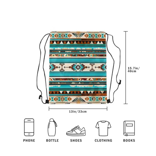 Erosebridal Western Drawstring Backpack,Southwestern Aztec Drawstring Bags 13X15.7,Ethnic Tribe Draw String Back Bag For Sport Gym,Bohemian Decor String Backpack,Exotic Retro Geometric Cinch Bag4